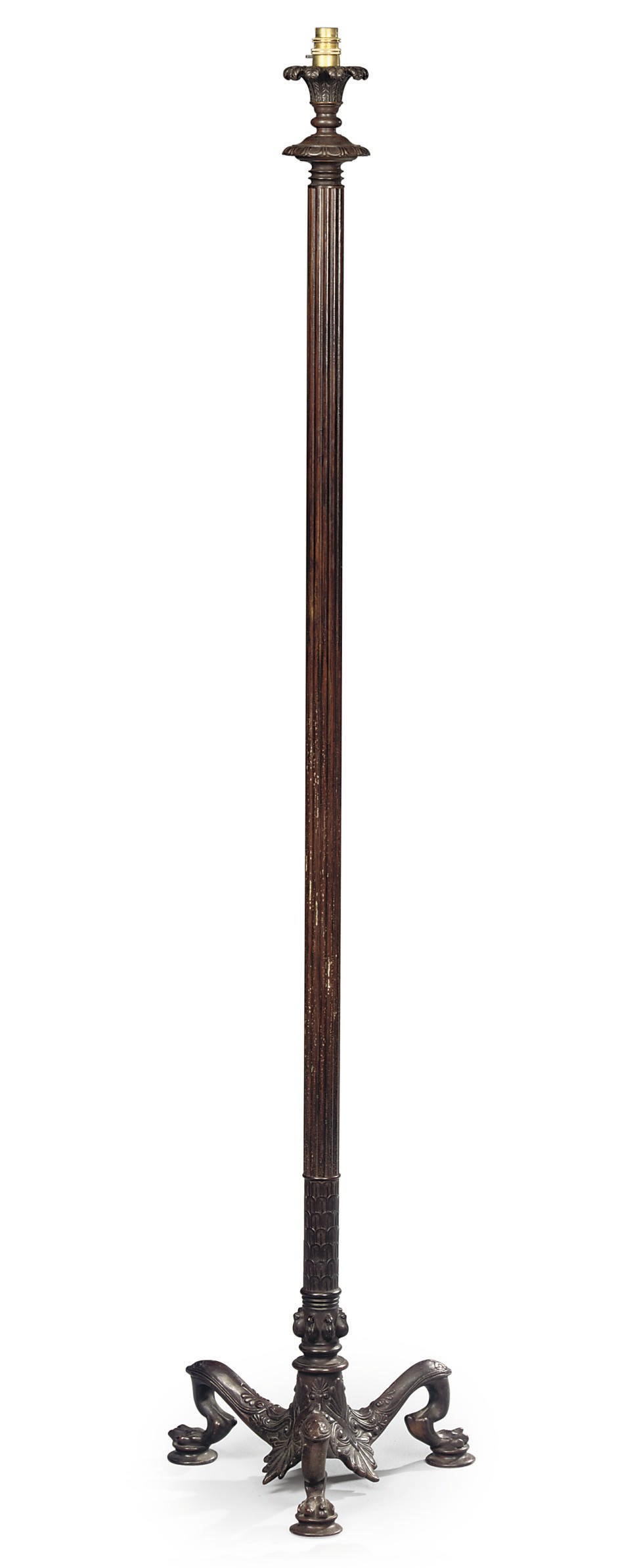 A BROWN-PAINTED STANDING LAMP