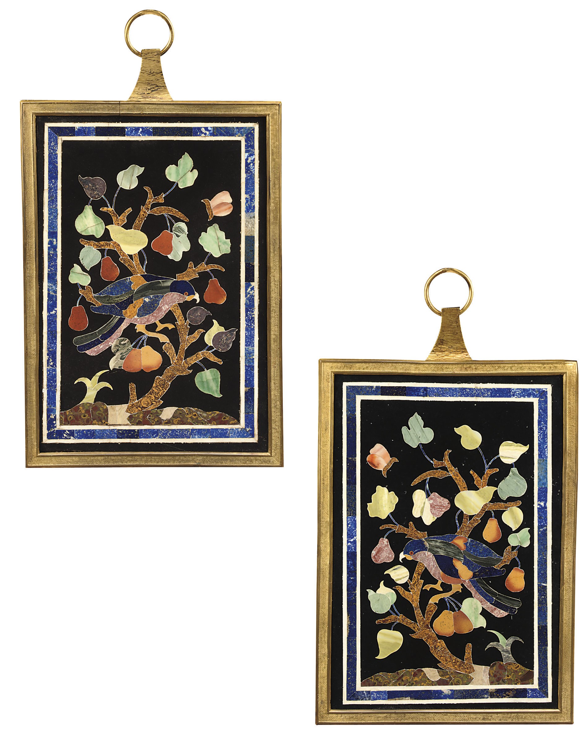 A PAIR OF ITALIAN ORMOLU-MOUNTED PIETRA DURA PANELS