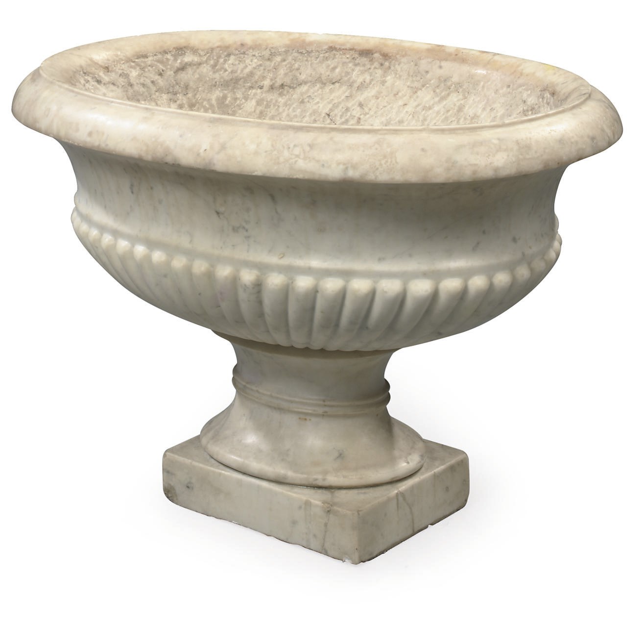 AN ITALIAN WHITE CARRARA MARBLE URN