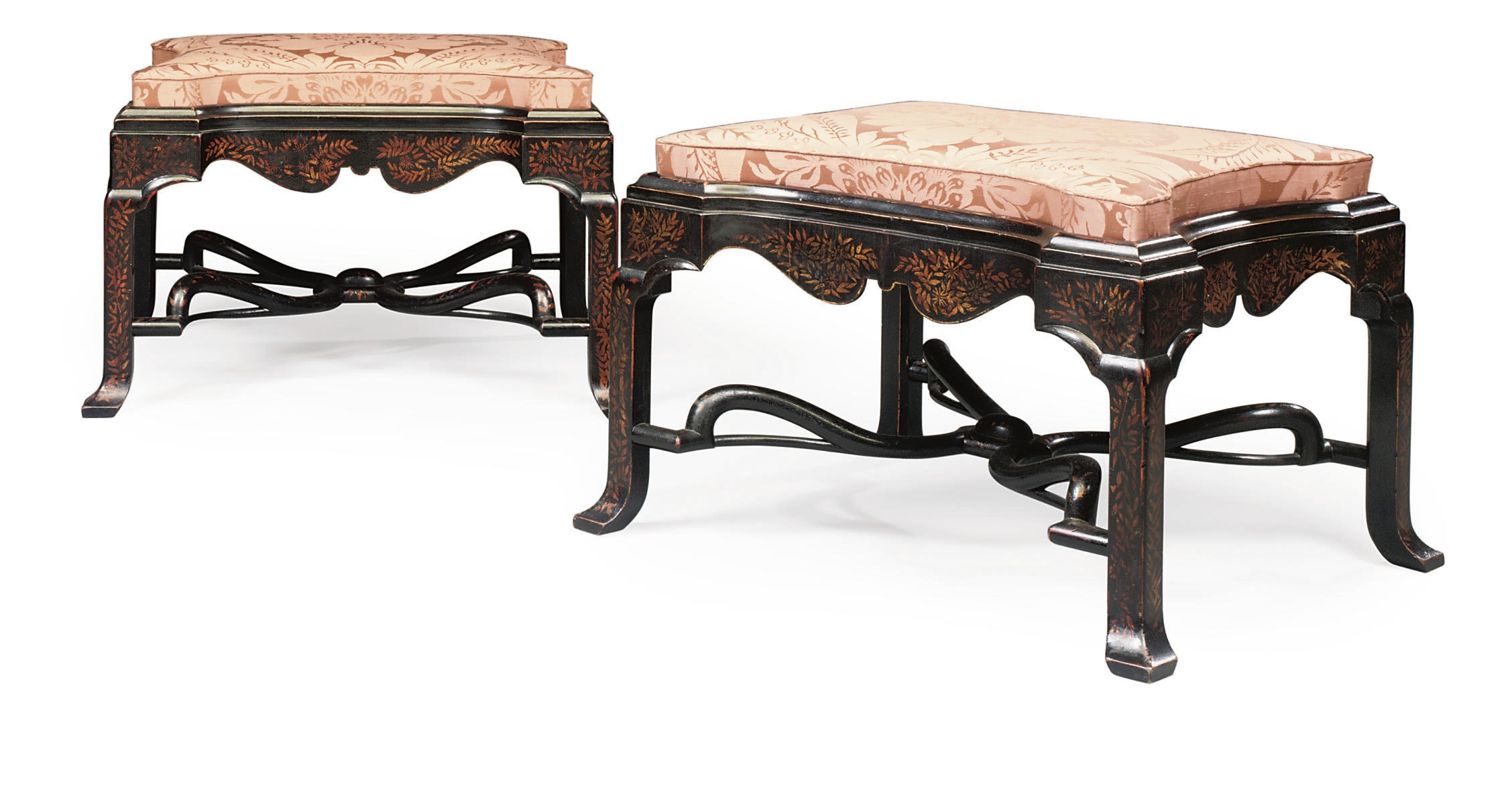 A PAIR OF BLACK AND GILT-JAPANNED STOOLS