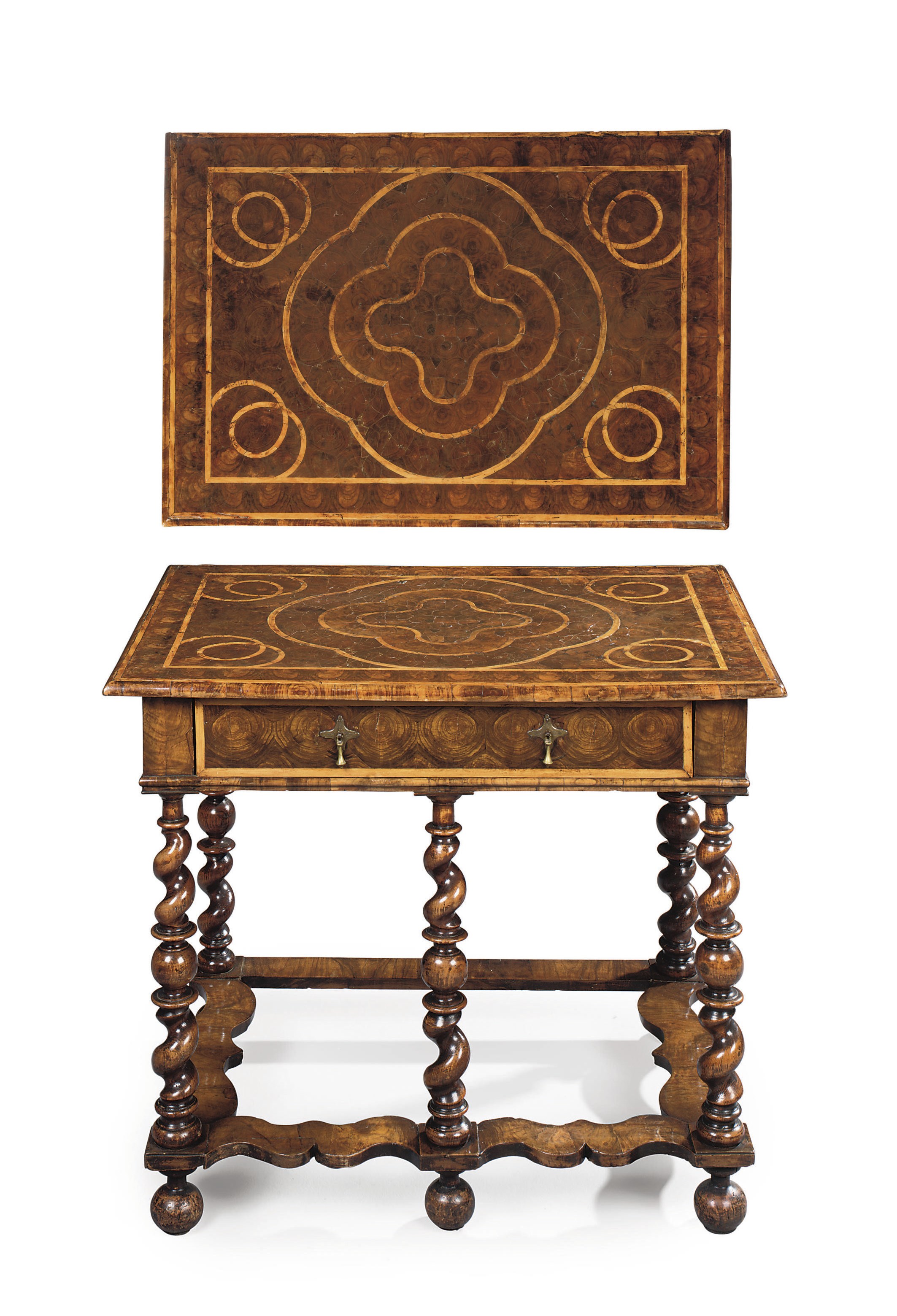 A WILLIAM AND MARY OYSTER-VENEERED, OLIVEWOOD AND LABURNUM MARQUETRY SIDE TABLE