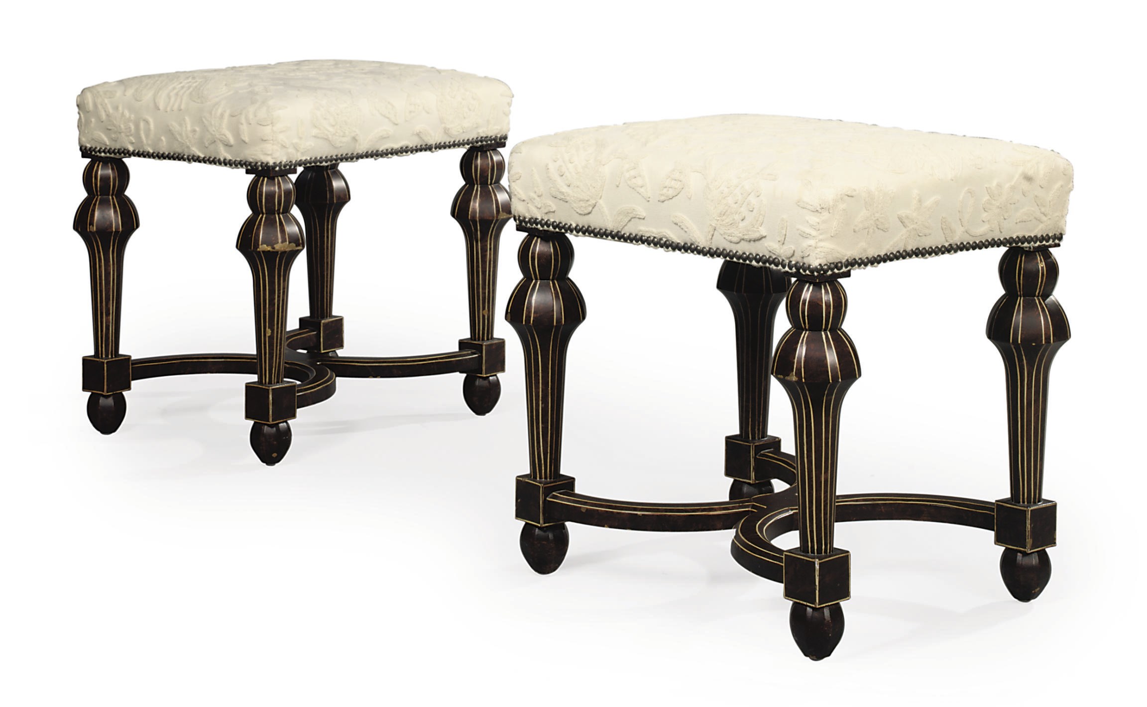 A PAIR OF FRENCH SIMULATED TORTOISESHELL STOOLS