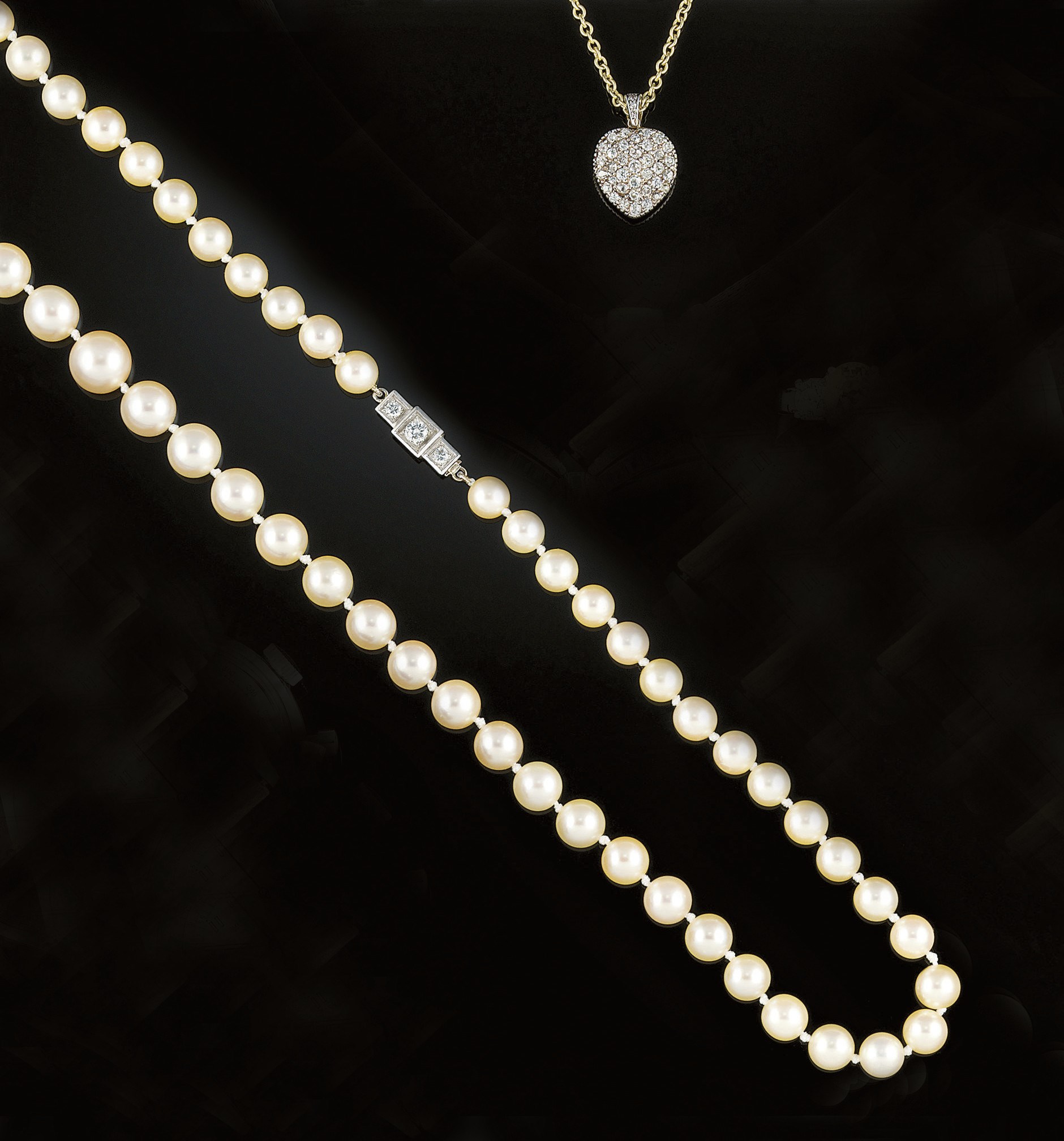 A cultured pearl and diamond necklace and a diamond pendant