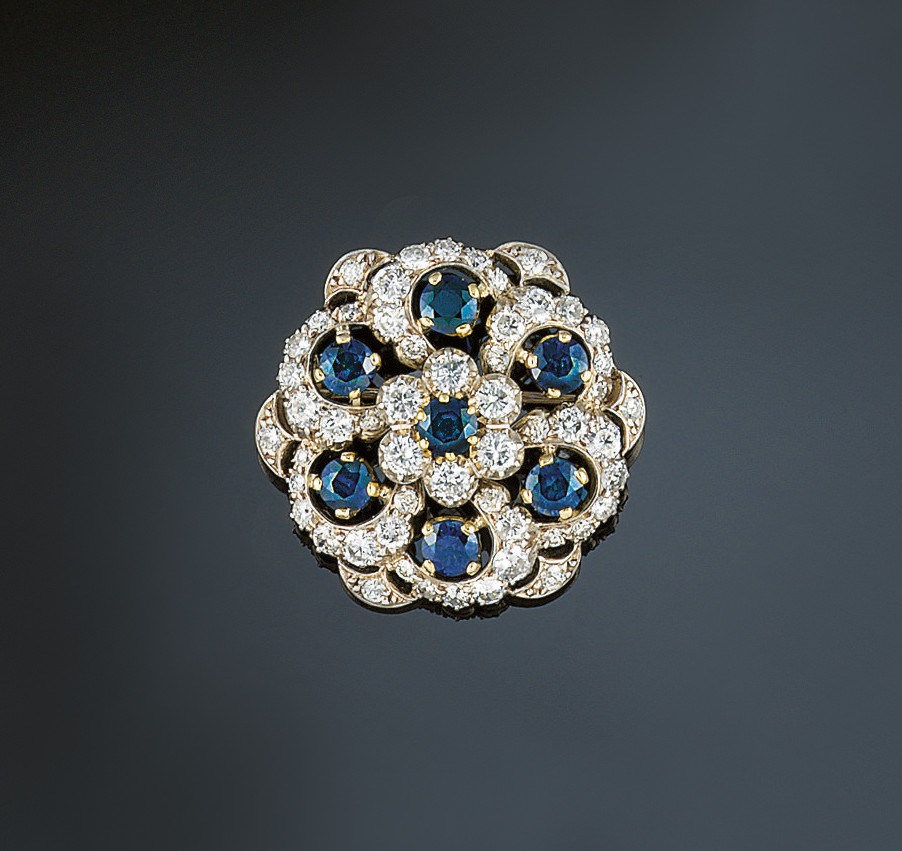 A sapphire and diamond brooch