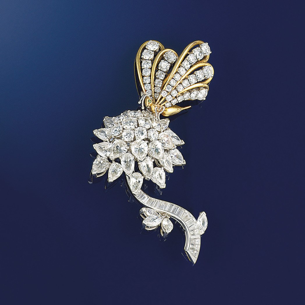 A diamond and gem two colour novelty brooch