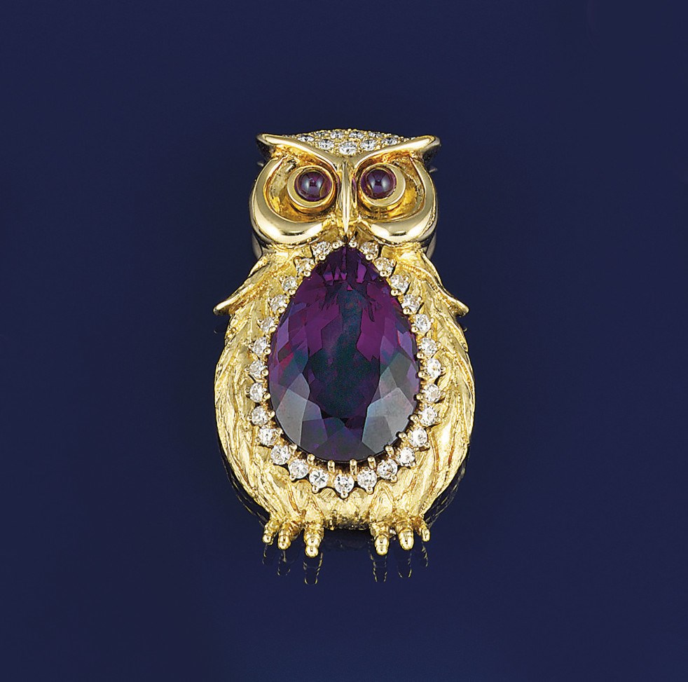 An amethyst and diamond novelty brooch, by Kutchinsky