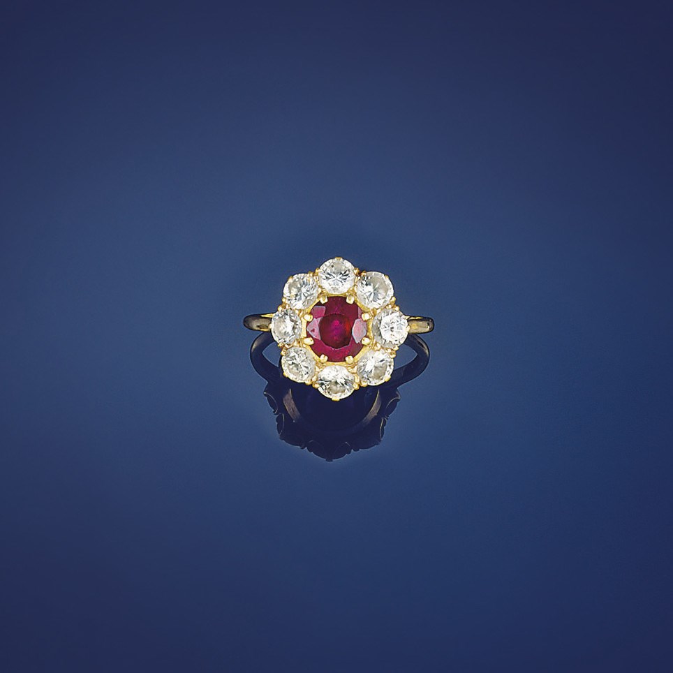 A ruby and diamond cluster ring