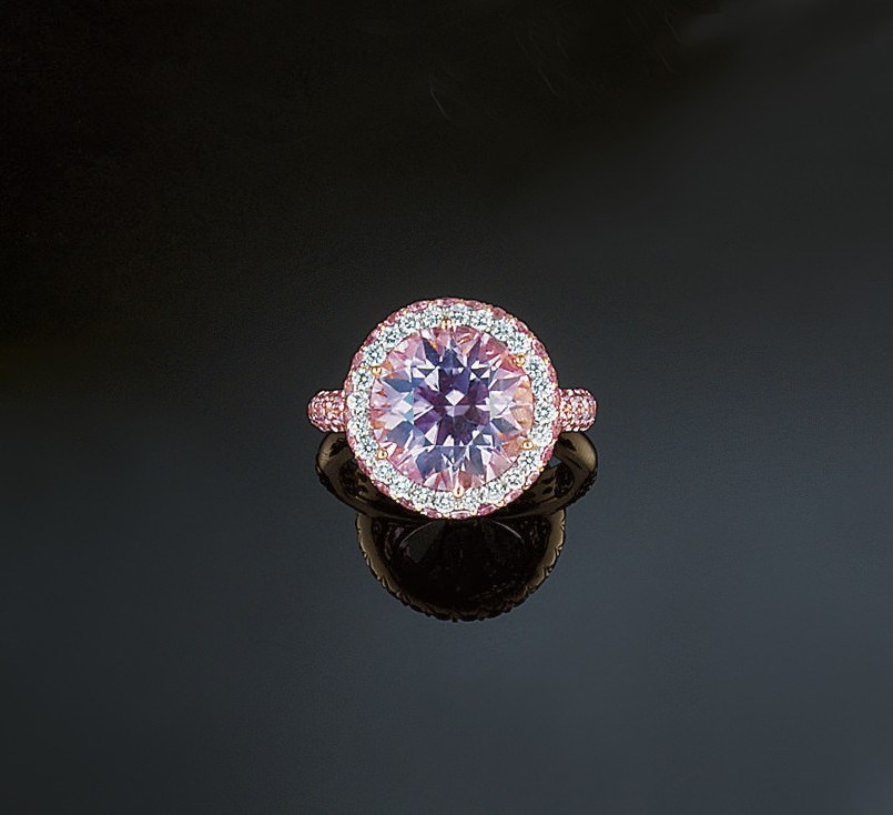 A kunzite, diamond and pink sapphire ring