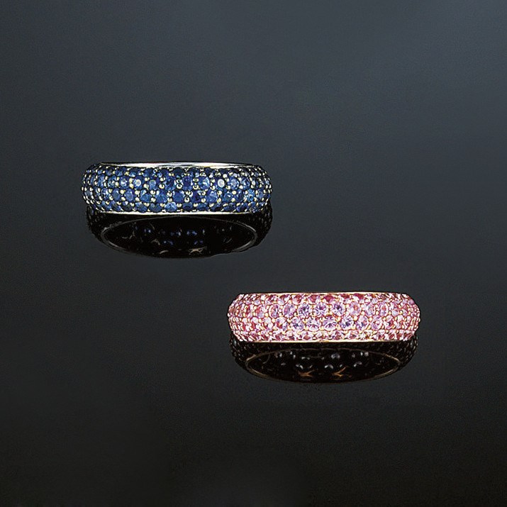 Two gem eternity rings