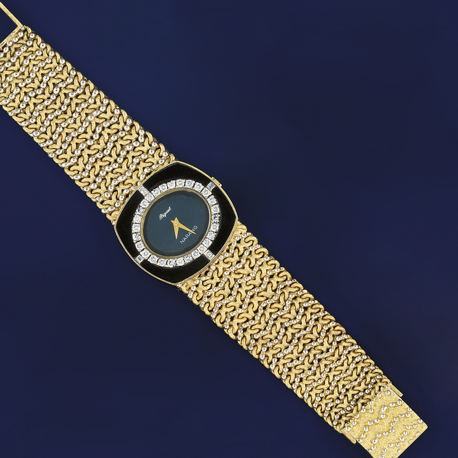 A diamond and onyx set wristwatch, by Piguet