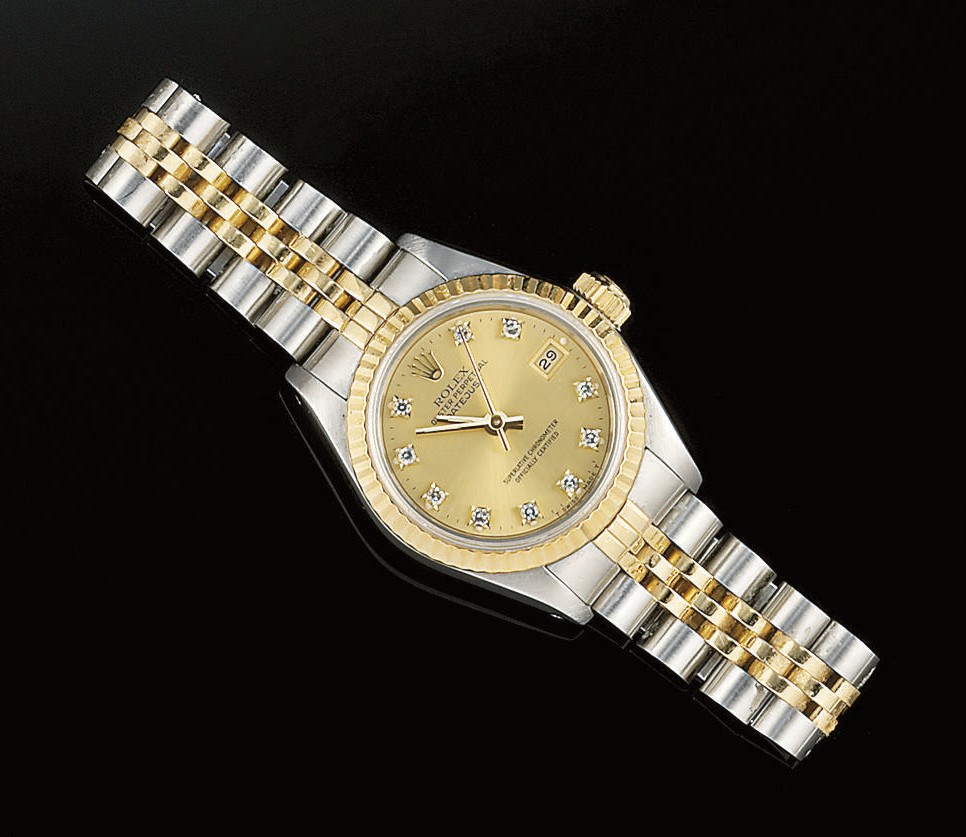 A LADY'S BI-METALLIC AUTOMATIC WRISTWATCH, BY ROLEX