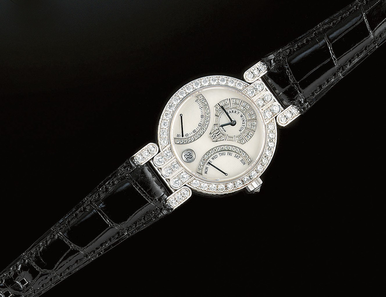 An 18ct. white gold and diamond automatic calendar "Ocean" wristwatch, by Harry Winston