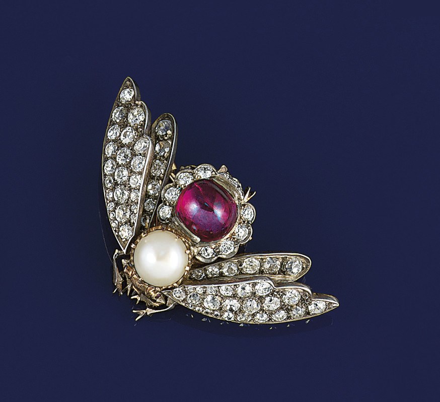 A Victorian diamond and gem bee brooch