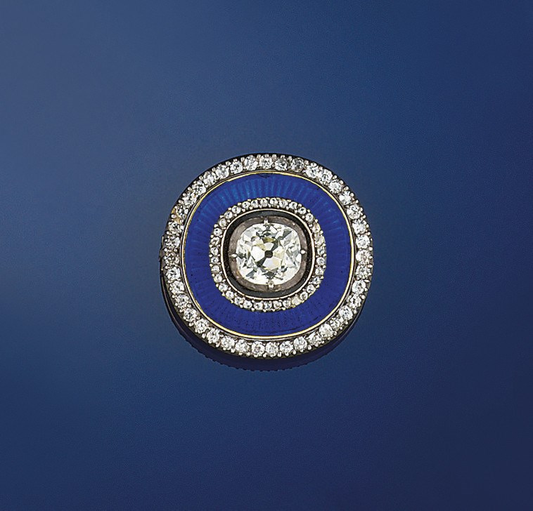 A late 19th century diamond and enamel brooch