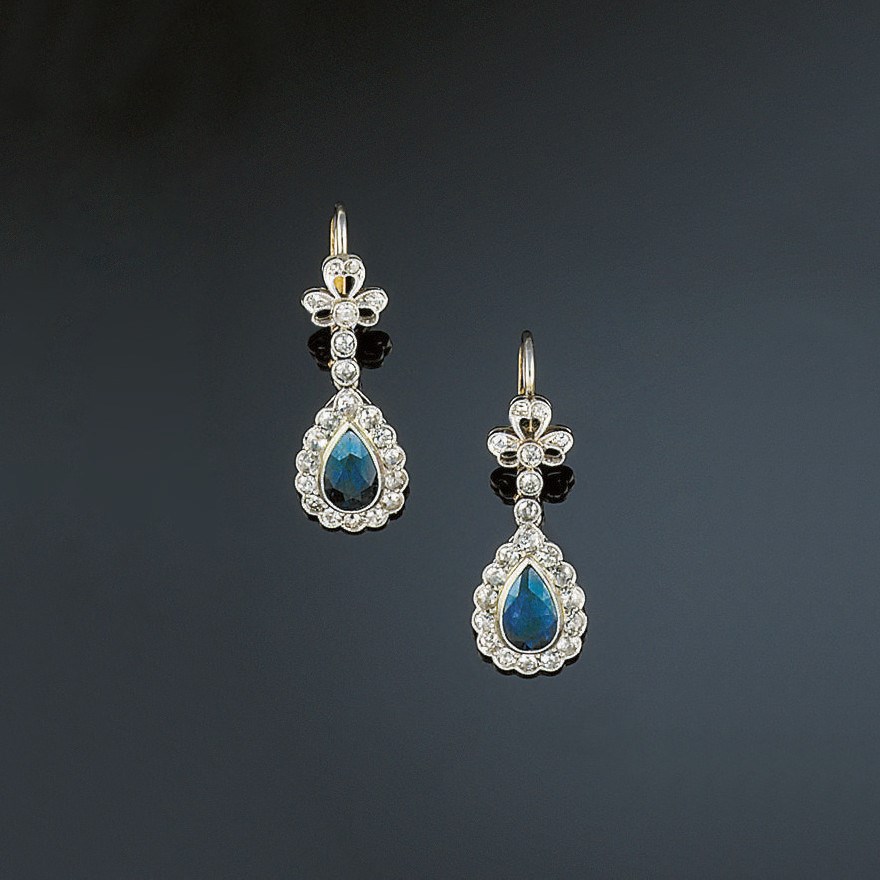 A pair of sapphire and diamond earpendants