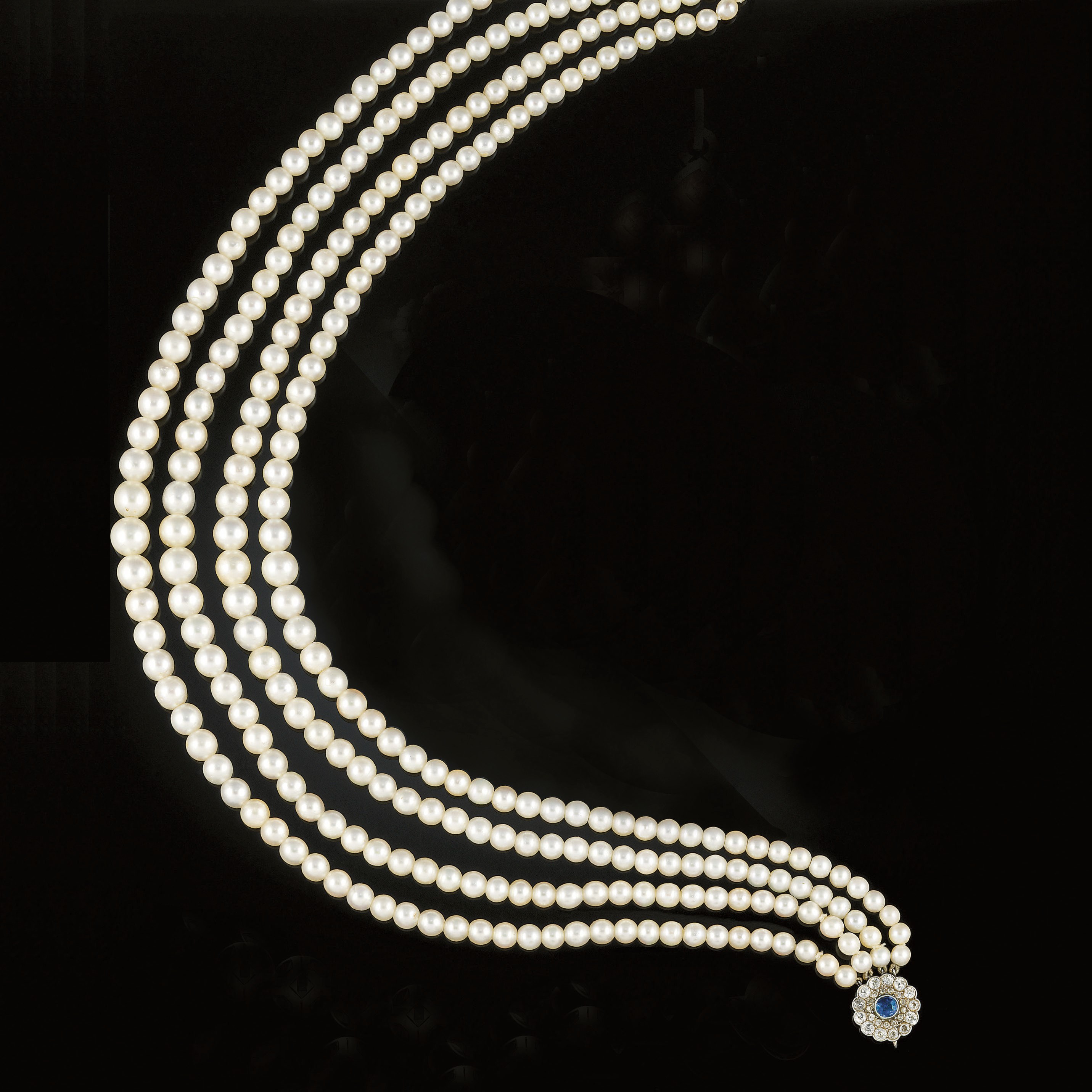 A cultured pearl, sapphire and diamond necklace