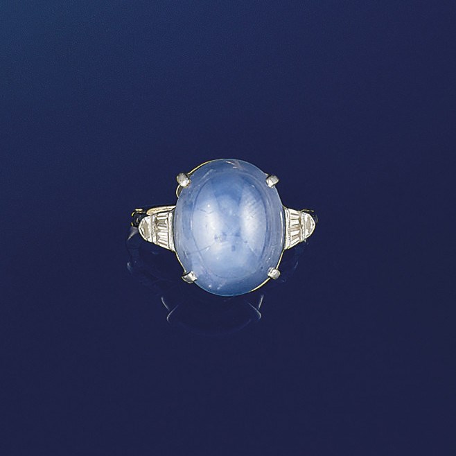 An art Deco star sapphire and diamond ring