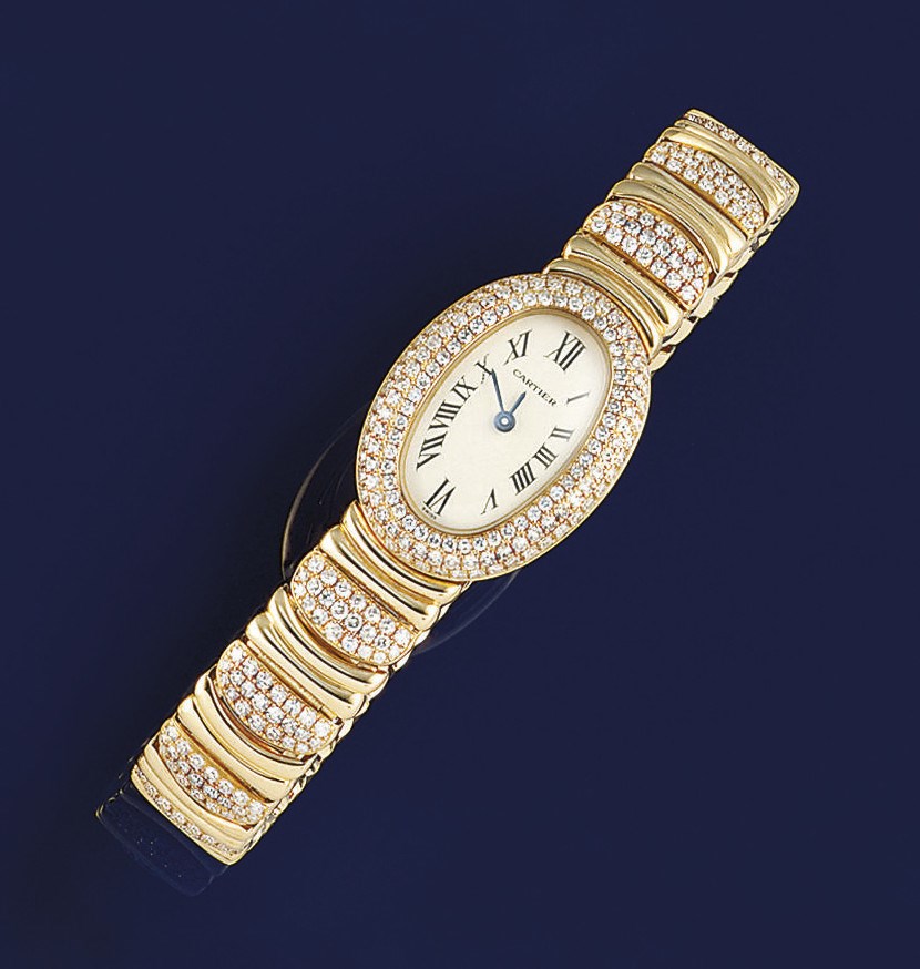 A lady's 18ct. gold and diamond "Bagnoire" wristwatch, by Cartier