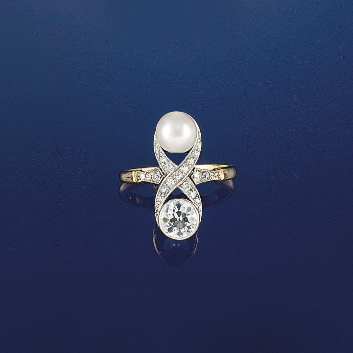 A Belle Epoque pearl and diamond ring