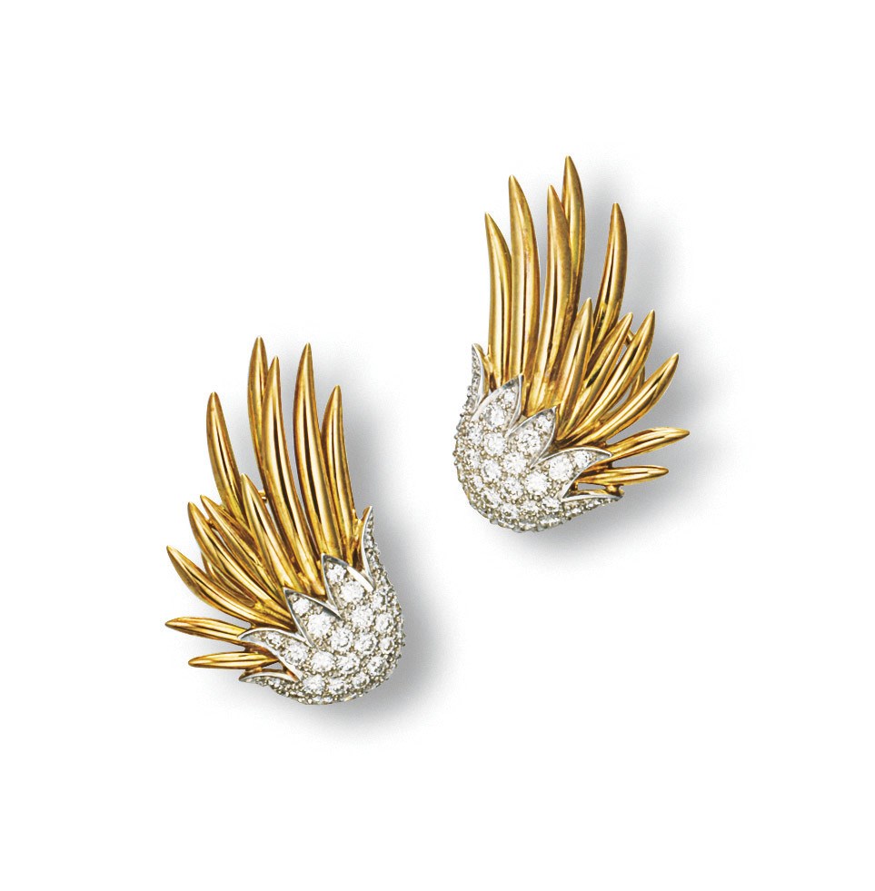 A PAIR OF DIAMOND AND GOLD EAR CLIPS, BY JEAN SCHLUMBERGER FOR TIFFANY & CO.