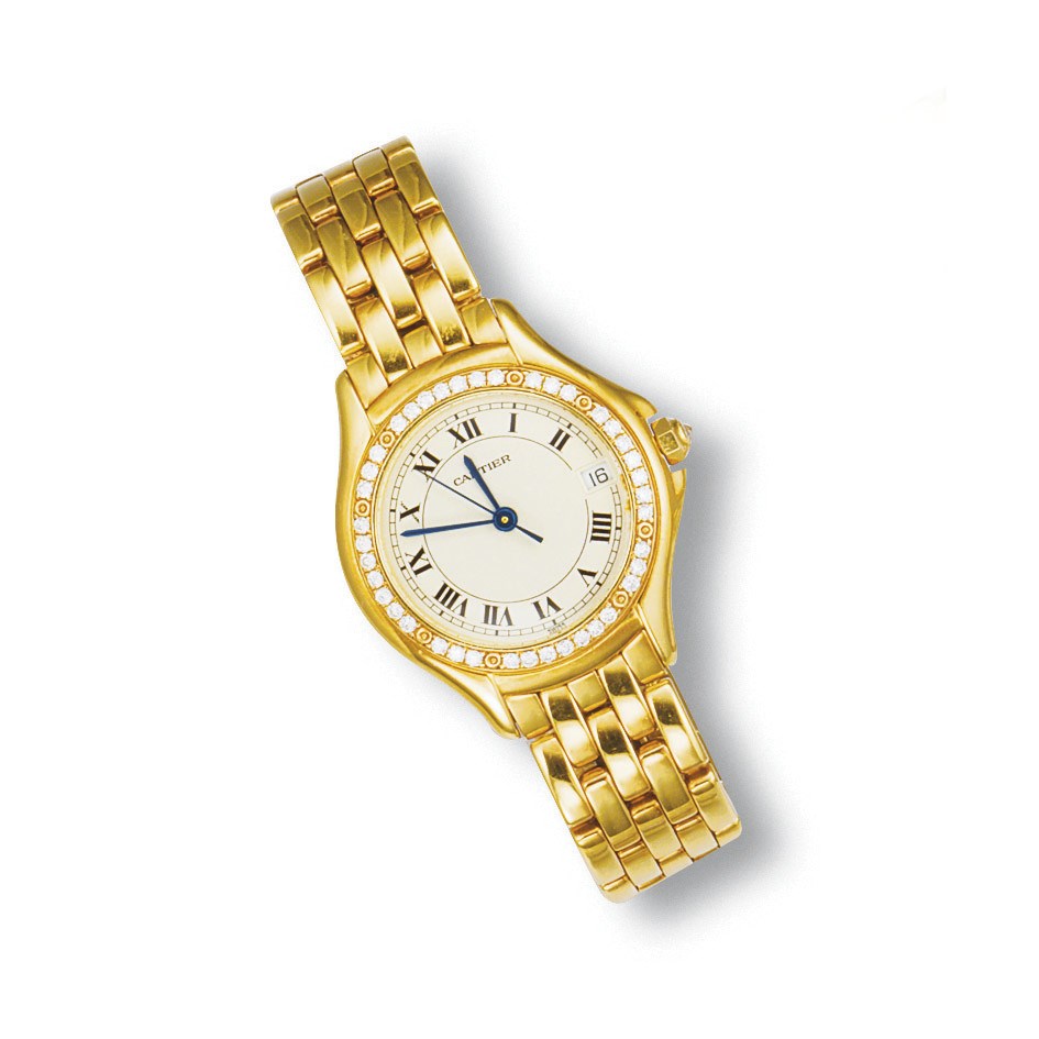 A LADY'S GOLD AND DIAMOND WRISTWATCH, BY CARTIER