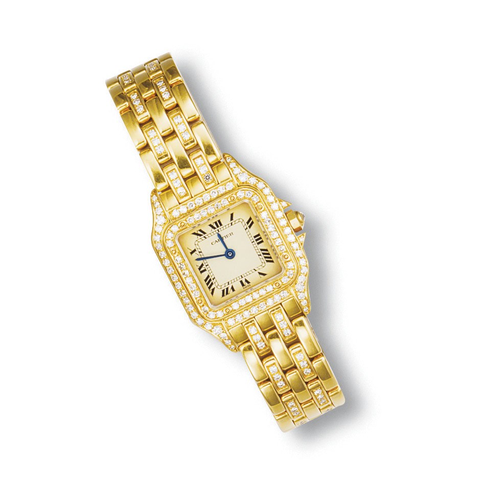 A LADY'S GOLD AND DIAMOND 'SANTOS DEMOISELLE' WATCH, BY CARTIER