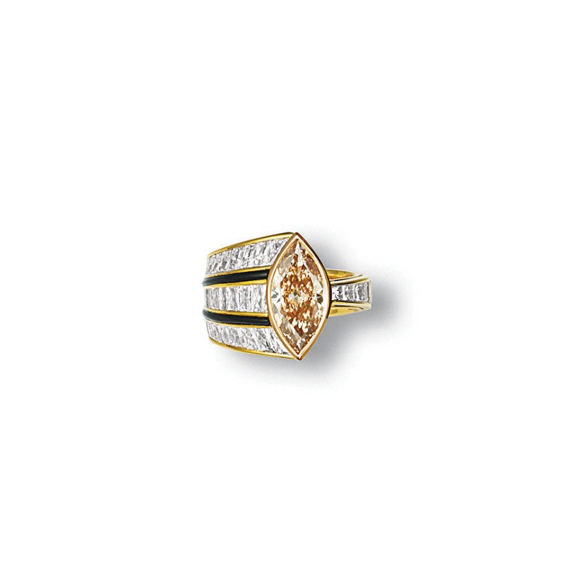 A COLOURED DIAMOND, DIAMOND AND ONYX 'ANNA BROWN' RING, BY SCAVIA