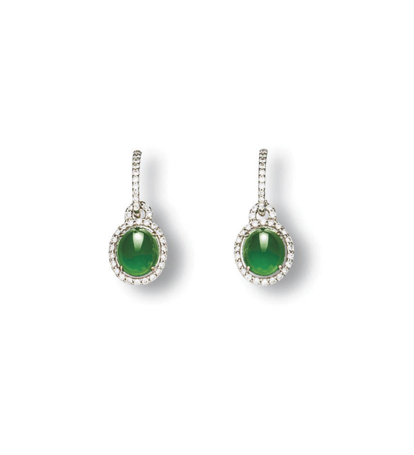 A PAIR OF JADEITE AND DIAMOND EAR PENDANTS