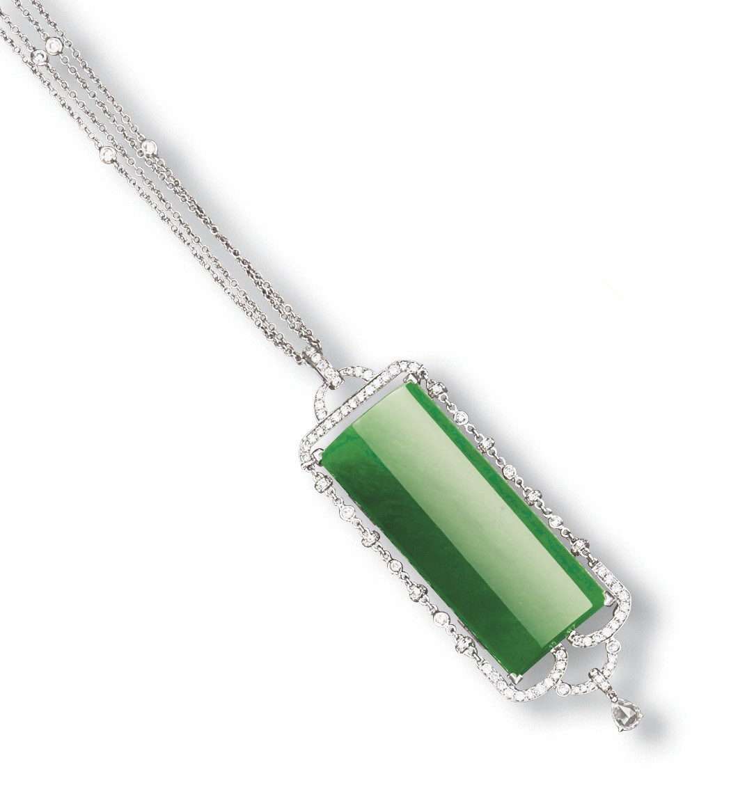 A JADEITE AND DIAMOND PENDENT NECKLACE