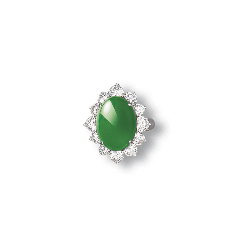 A JADEITE AND DIAMOND RING
