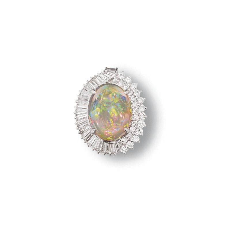 A CRYSTAL OPAL AND DIAMOND RING