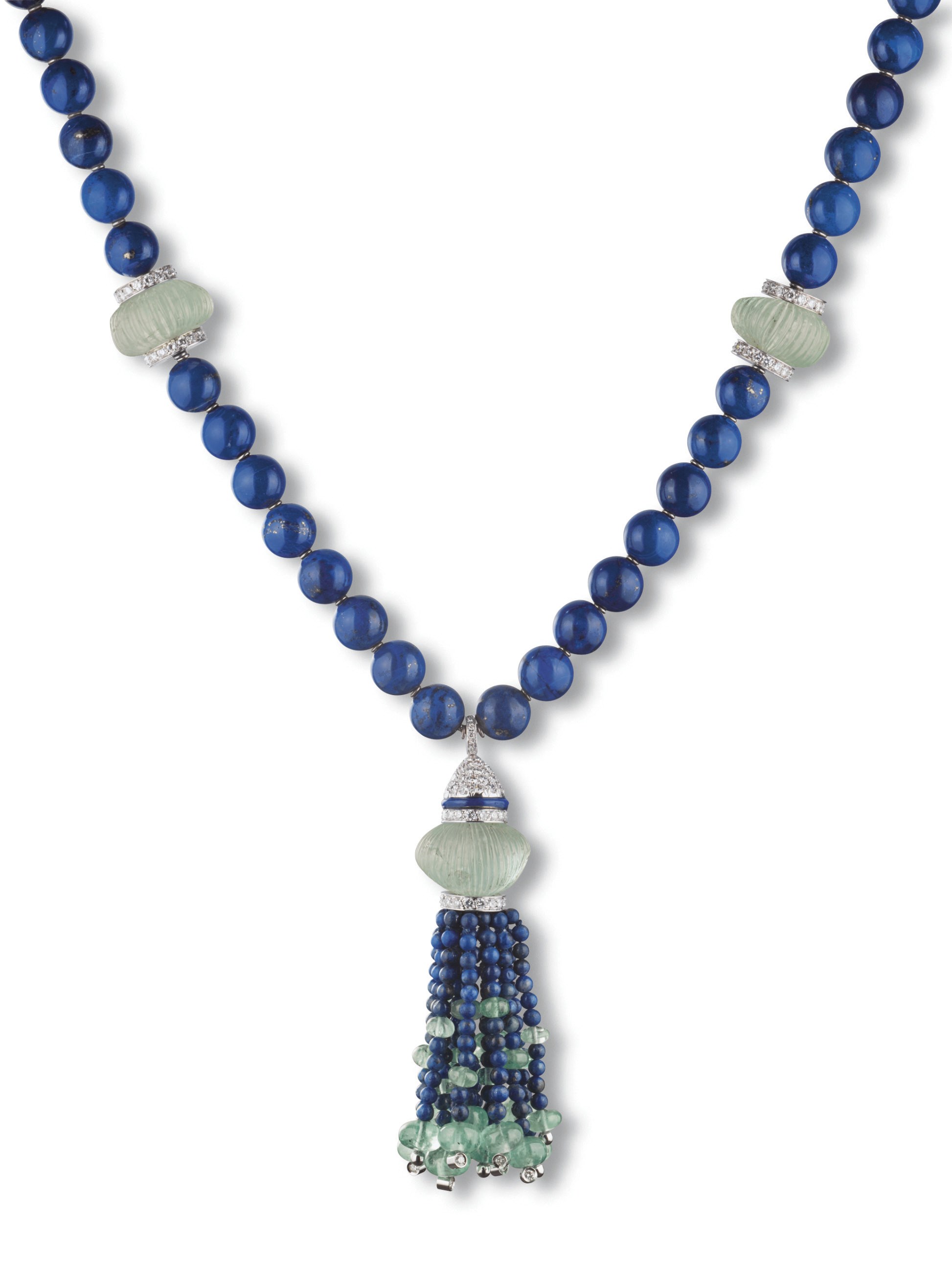 A LAPIS LAZULI, GREEN BERYL AND DIAMOND 'LAPIS' NECKLACE, BY SCAVIA