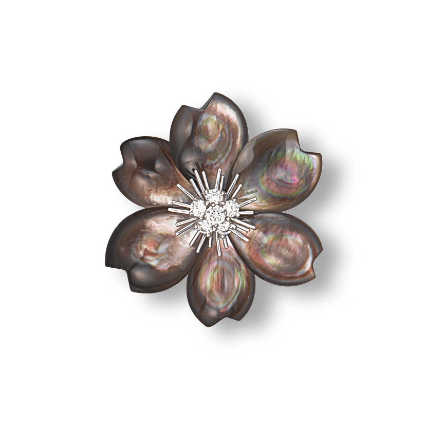 A MOTHER-OF-PEARL AND DIAMOND 'ROSE DE NOEL' CLIP BROOCH, BY VAN CLEEF & ARPELS