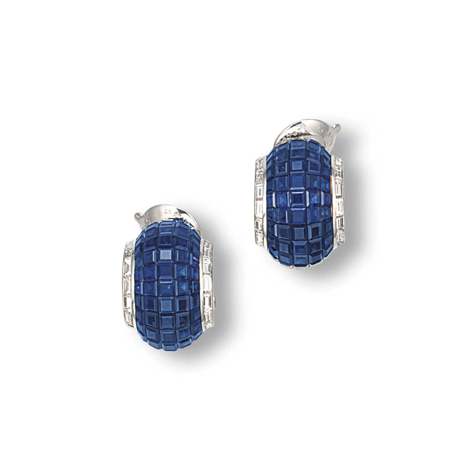 A 'MYSTERY SET' SAPPHIRE AND DIAMOND EAR CLIPS, BY VAN CLEEF & ARPELS