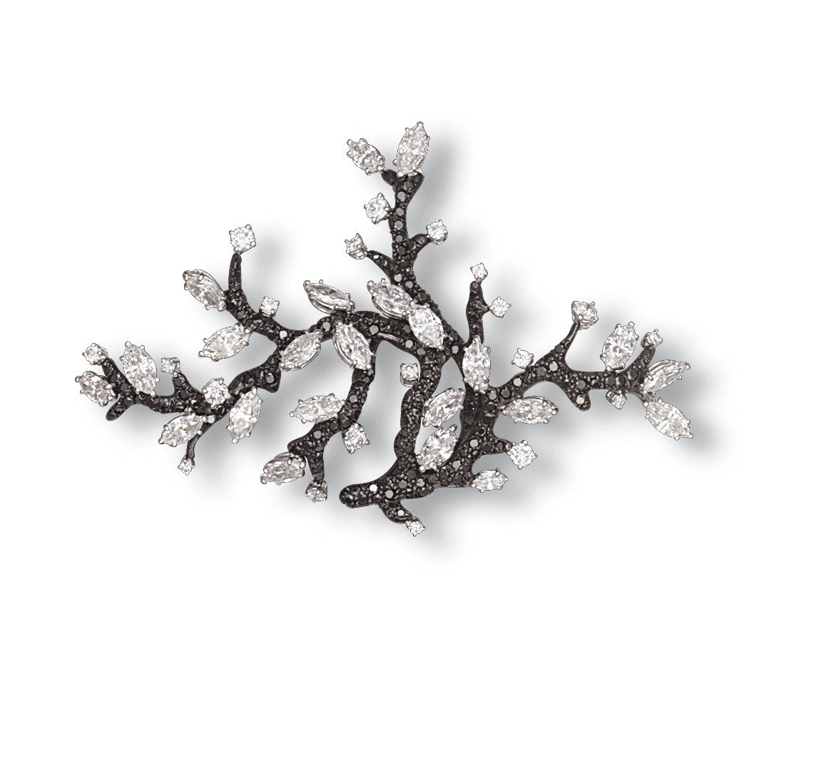 A DIAMOND AND COLOURED DIAMOND BROOCH, BY CINDY CHAO