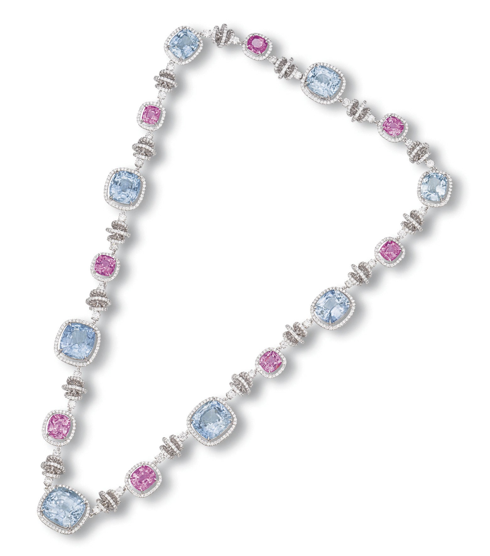 A SAPPHIRE, PINK SAPPHIRE AND DIAMOND NECKLACE