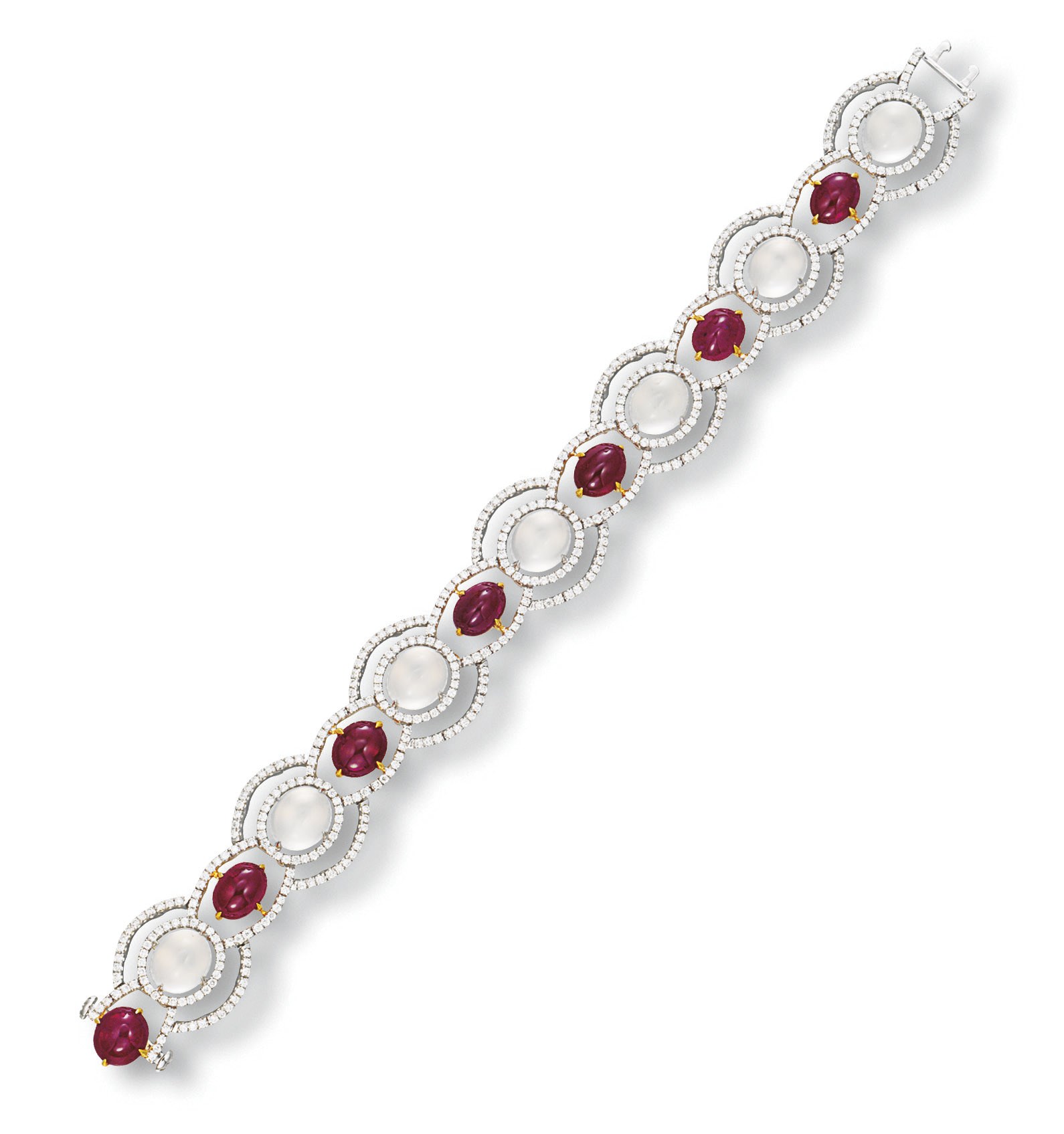 A RUBY, JADEITE AND DIAMOND BRACELET