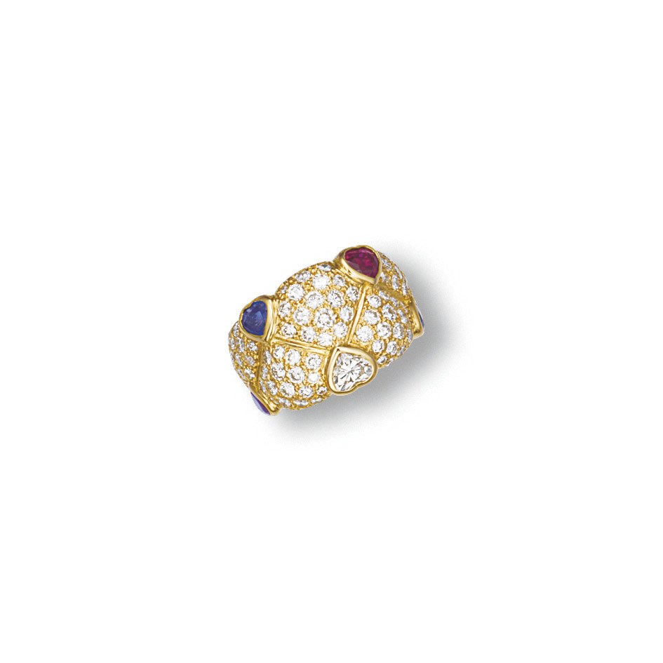 A DIAMOND, RUBY AND SAPPHIRE RING, BY BOUCHERON