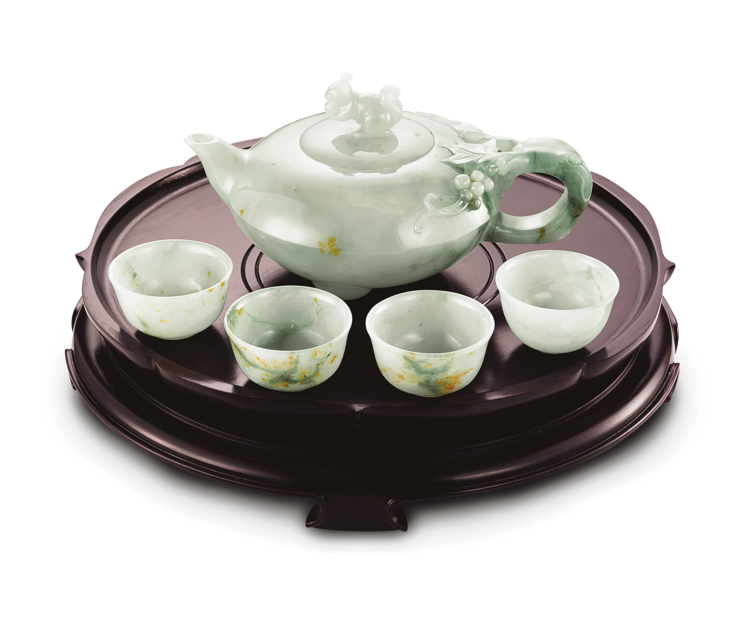 A SET OF JADEITE TEAPOT AND TEACUPS