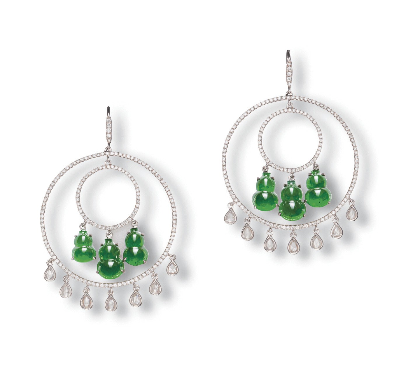 A PAIR OF JADEITE AND DIAMOND EAR PENDANTS