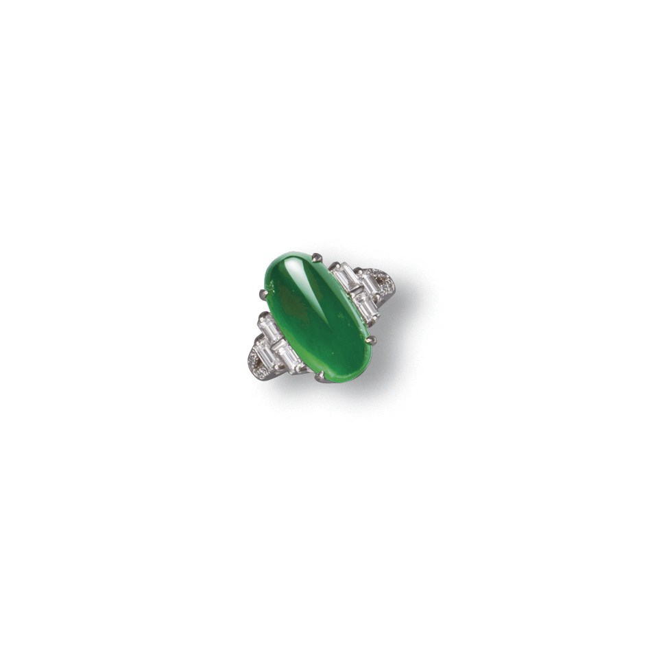 A JADEITE AND DIAMOND RING