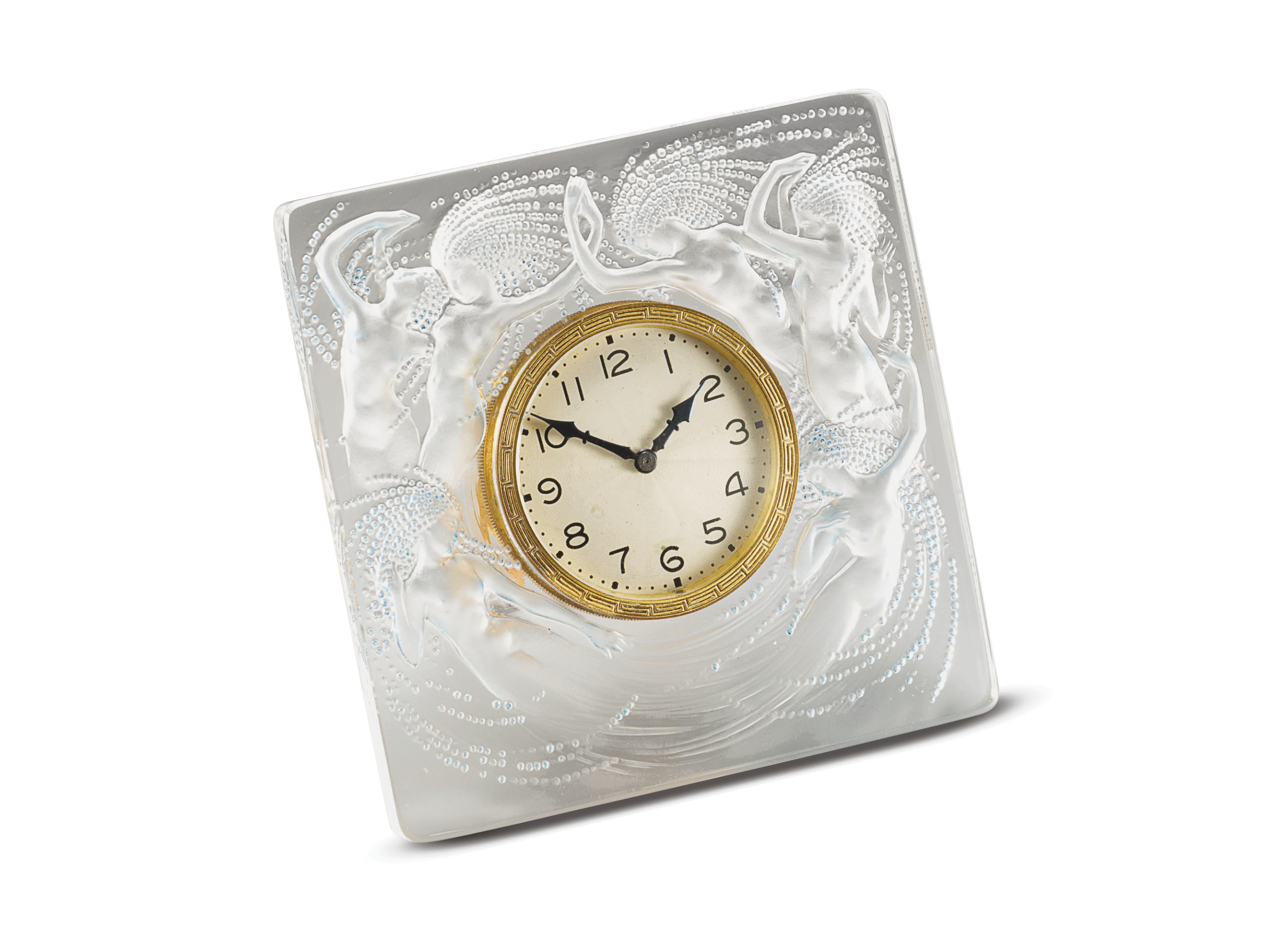 AN ART NOUVEAU FROSTED GLASS 'NAIADES' DESK CLOCK, BY RENÉ LALIQUE