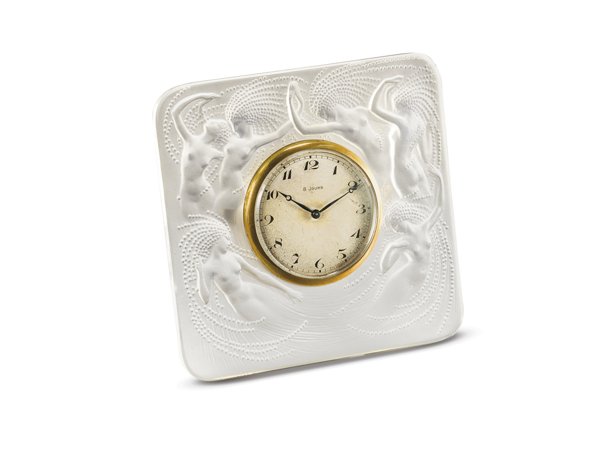 AN ART NOUVEAU FROSTED GLASS 'NAIADES' DESK CLOCK, BY RENÉ LALIQUE