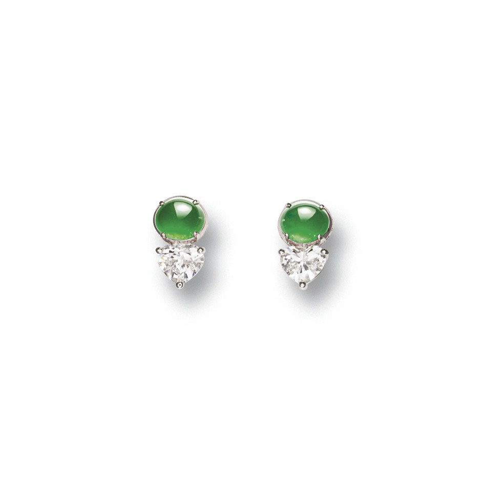 A PAIR OF JADEITE AND DIAMOND EARRINGS