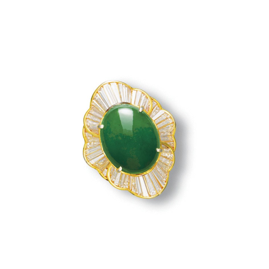 A JADEITE AND DIAMOND RING