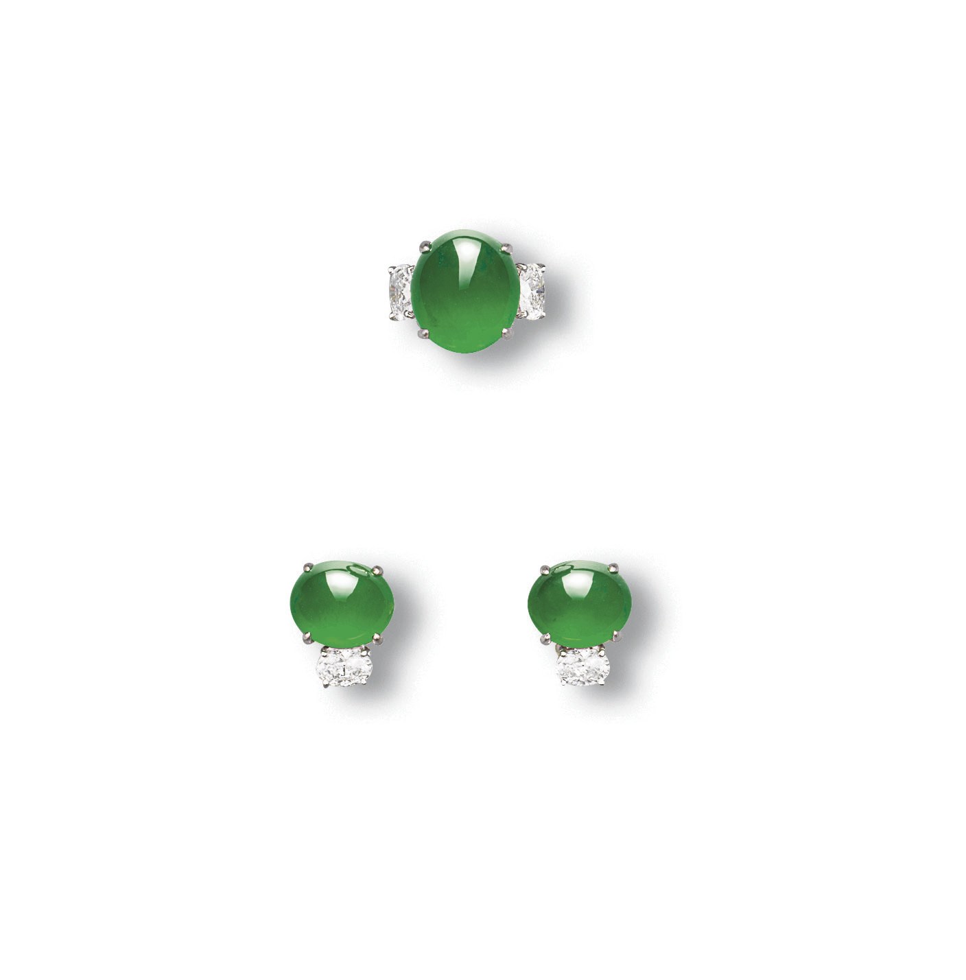 A SET OF JADEITE AND DIAMOND JEWELLERY