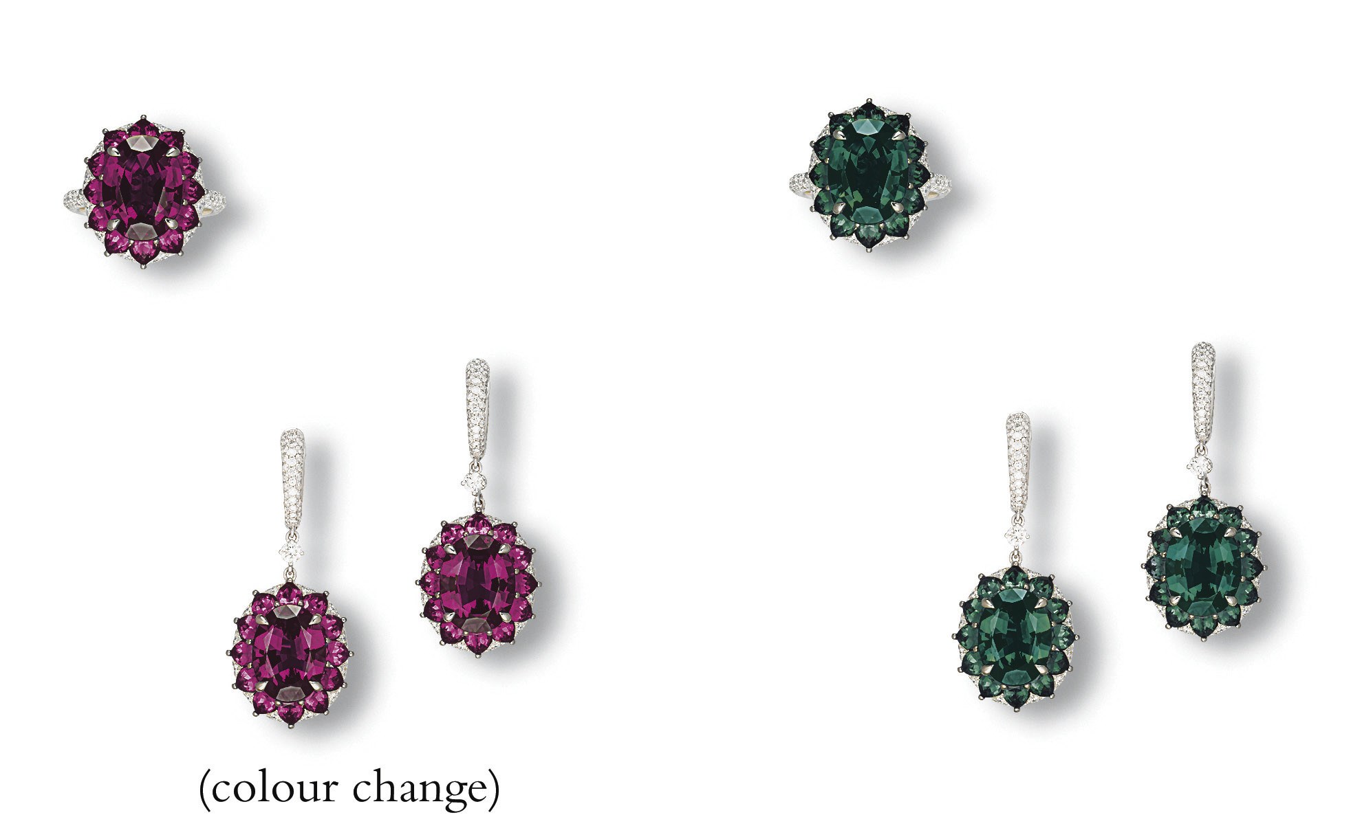 A SET OF ALEXANDRITE AND DIAMOND JEWELLERY
