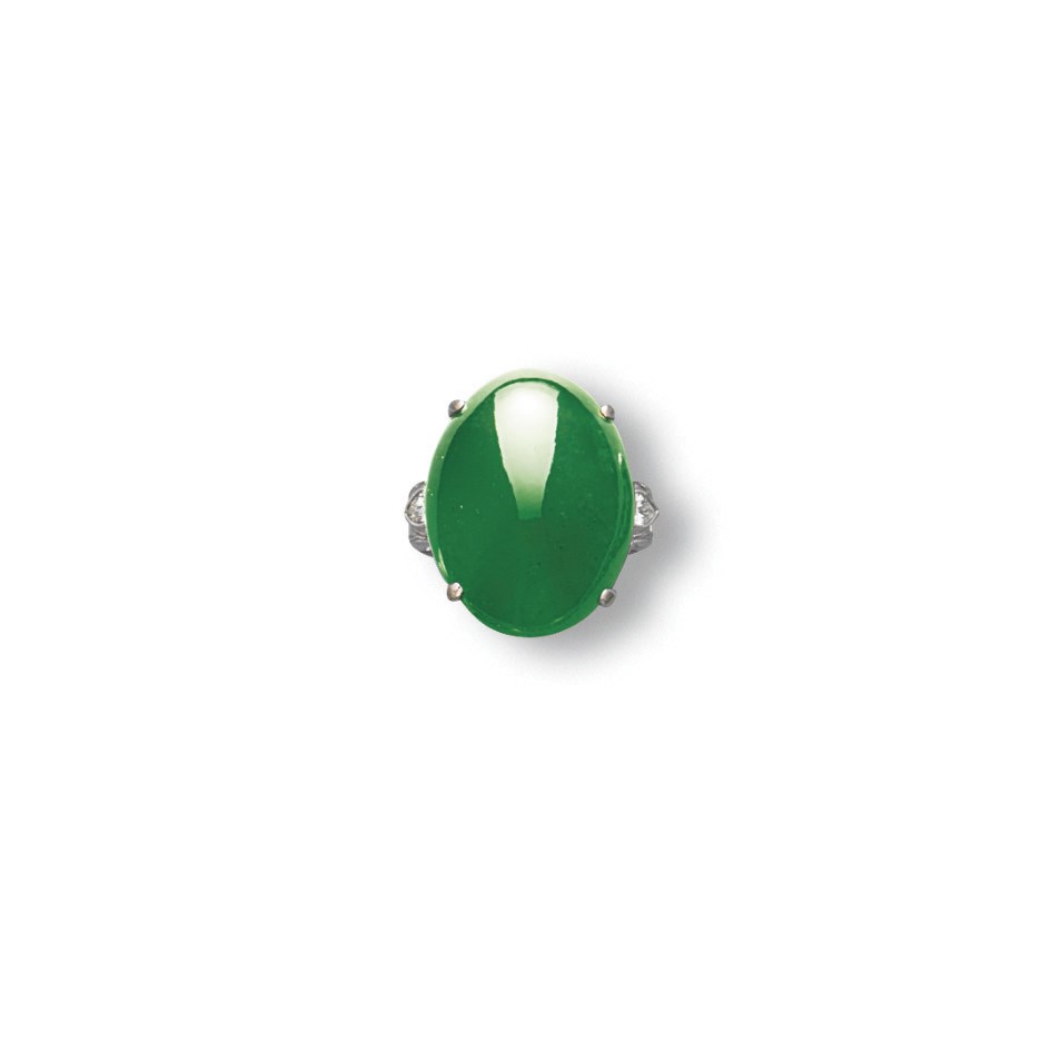 A JADEITE AND DIAMOND RING