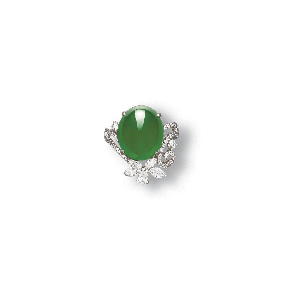 A JADEITE AND DIAMOND RING