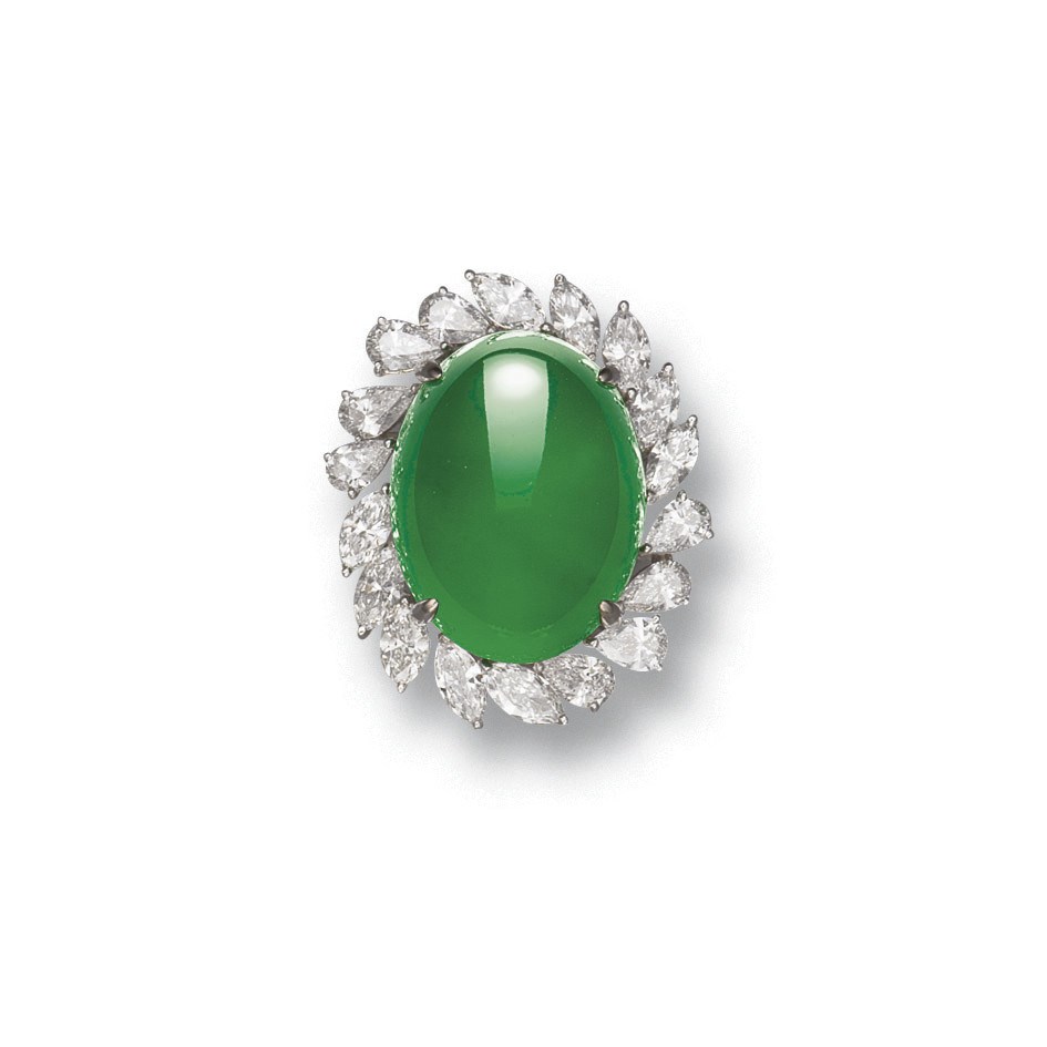A JADEITE AND DIAMOND RING
